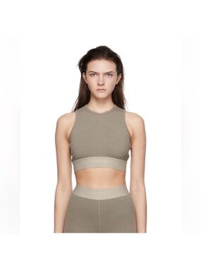 Essentials Olive High-Neck Sport Crop Bra Size S 95% Cotton